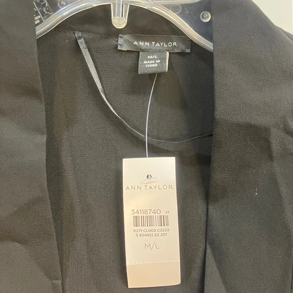 Ann Taylor Black Gold Metallic Dot Kimono Open Front Jacket M/L Black Label NWT - Picture 3 of 8